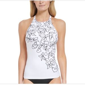 NWT Calvin Klein Womens Printed Criss-Cross Back Tankini Swim Top